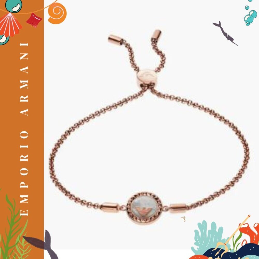 Emporio Armani Rose Gold Logo Charm Bracelet